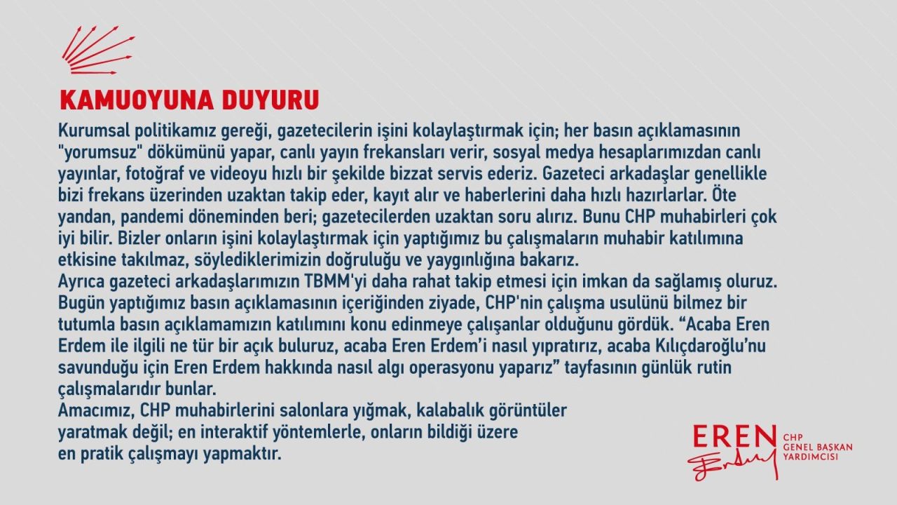 Salonda bir gazeteci yer almıştı: Eren Erdem'den o basın toplantısına ilişkin açıklama: Amacımız CHP Muhabirlerini salonlara yığmak değil | Gazete Pencere
