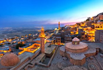 Cityscape of the town of Mardin at the Blue Hour, Turkey