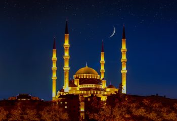 Horizontal,View,Of,Kocatepe,Mosque,At,Night,,Ankara,,Turkey