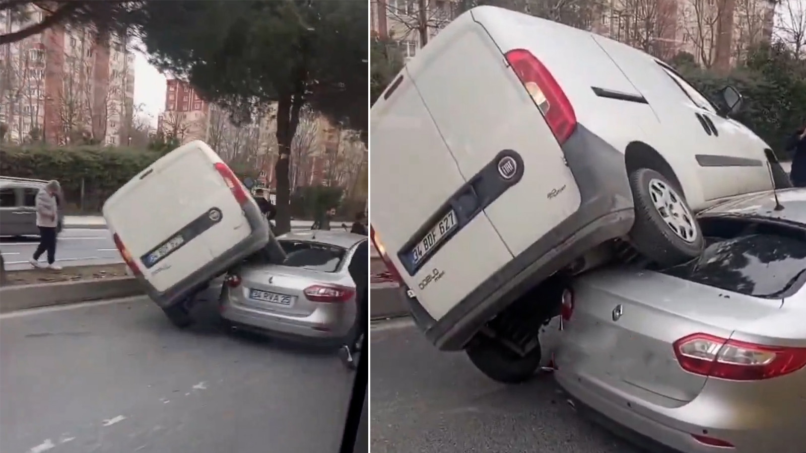 Başakşehir’de trafik kazası: Araç diğerinin üstüne çıktı